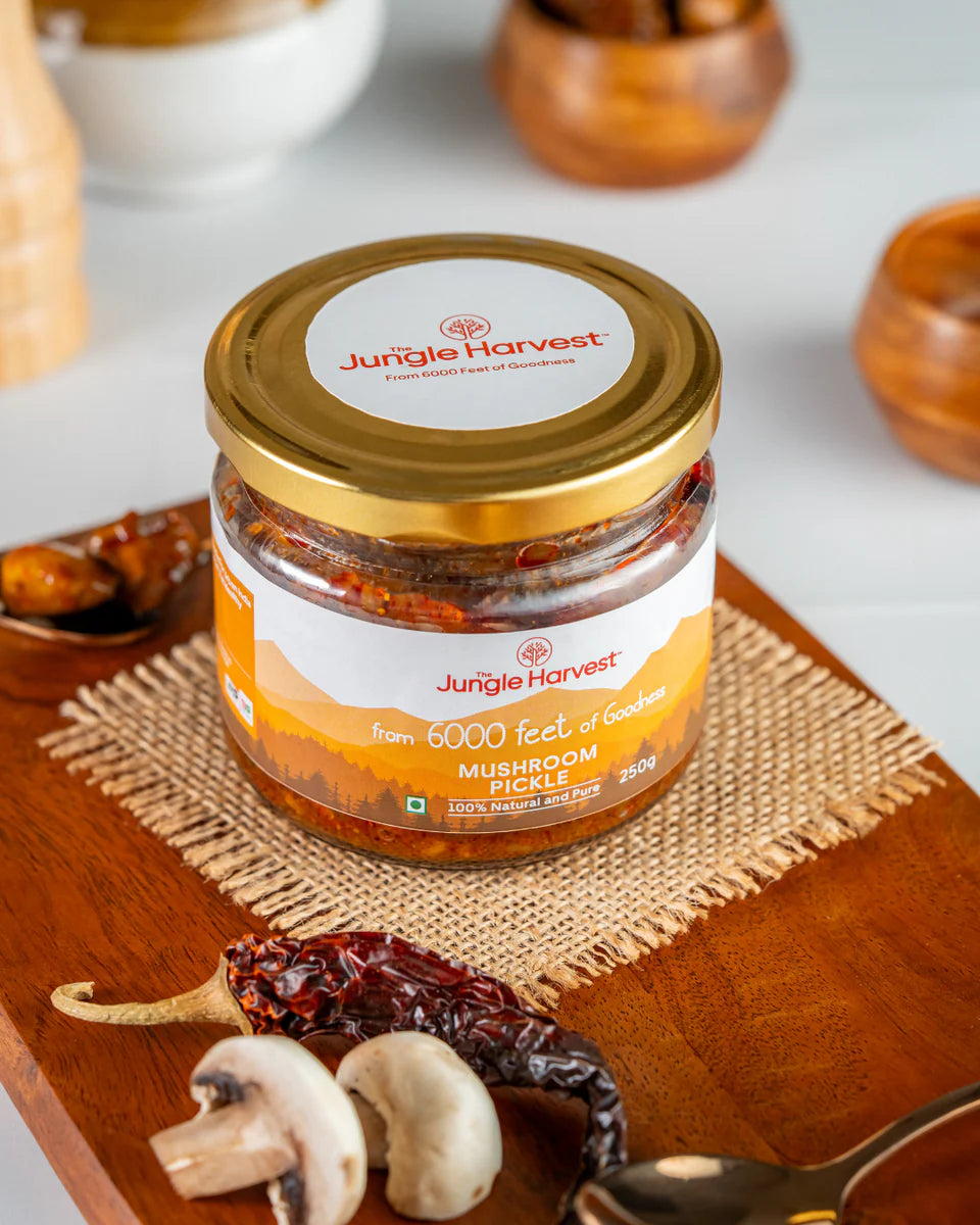 Pickle | Mushroom Pickle - 100% Natural And Pure -Immunity Booster, Hand-Pickеd, Organic Mushrooms - Chemical-Free Preparation , Preservatives Free - Jungle Harvest - 250gm