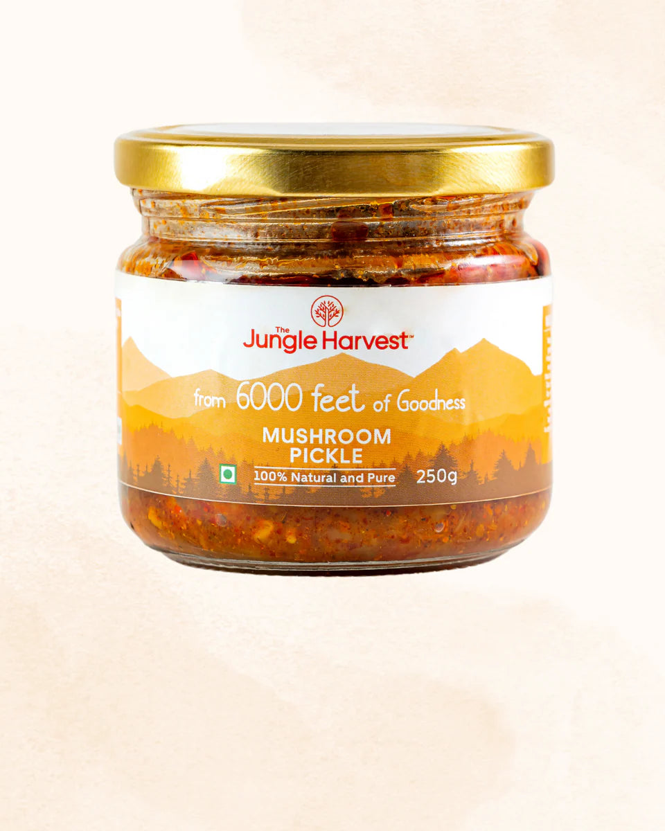 Pickle | Mushroom Pickle - 100% Natural And Pure -Immunity Booster, Hand-Pickеd, Organic Mushrooms - Chemical-Free Preparation , Preservatives Free - Jungle Harvest - 250gm