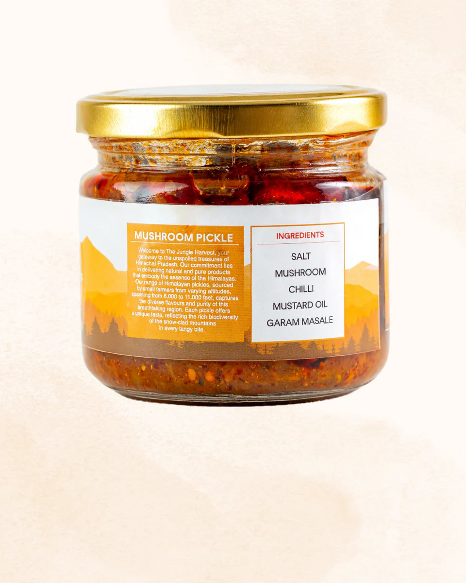 Pickle | Mushroom Pickle - 100% Natural And Pure -Immunity Booster, Hand-Pickеd, Organic Mushrooms - Chemical-Free Preparation , Preservatives Free - Jungle Harvest - 250gm