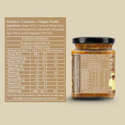 Pickle | Adrak Achari Fusion (Ginger Pickle) - 100% Homemade - No Added Chemical Preservatives &amp; No Added Artificial Colours Or Flavours - Organic Nation - 250gm