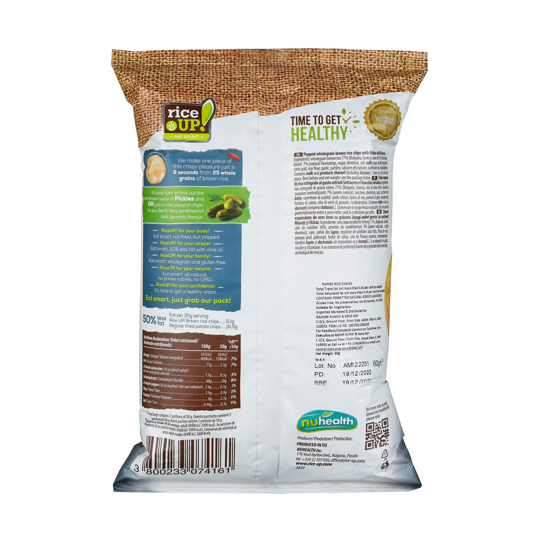 Chips | Brown Rice Chips – Pickles &amp;amp; Dill – Limited Edition - Gluten Free, Not Fried &amp;amp; Whole Grain - Riceup – 60gm
