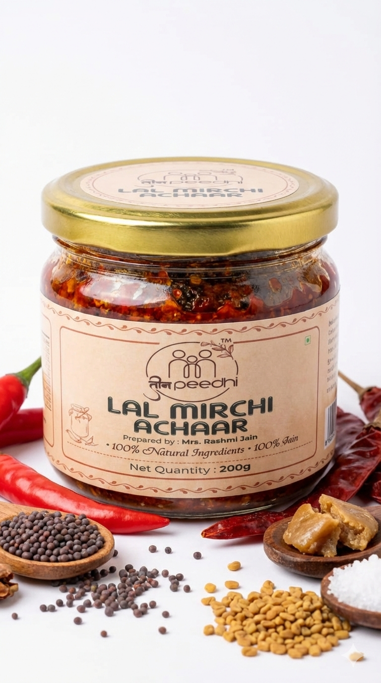 Pickle | Lal Mirchi Achaar - 100% Jain - Spicy – No Added Preservatives, Flavour &amp;amp; No Added Sugar – Teen Peedhi – 200gm