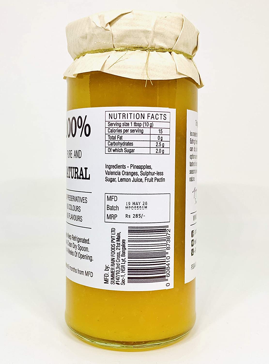 Pineapple &amp;amp; Orange - Vegan, Gluten Free &amp;amp; Low Sugar - Orchard Lane - 300gm