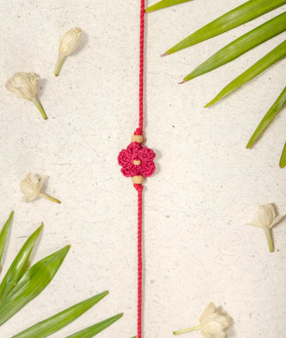 Rakhi | Pink Crochet Rakhi (Cotton, Jute, Wooden beads, Coconut shell )– Handcrafted – Eco Friendly – Nature’s Soul - Single Piece