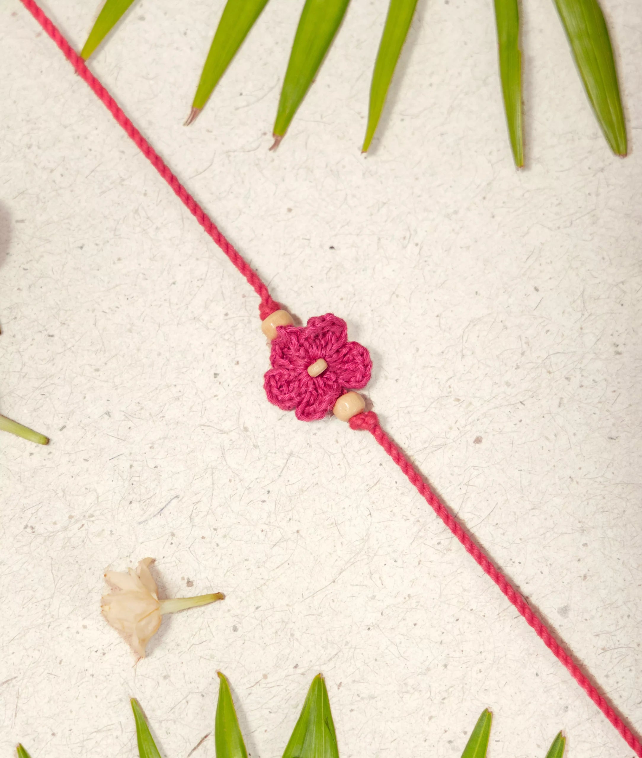 Rakhi | Pink Crochet Rakhi (Cotton, Jute, Wooden beads, Coconut shell )– Handcrafted – Eco Friendly – Nature’s Soul - Single Piece