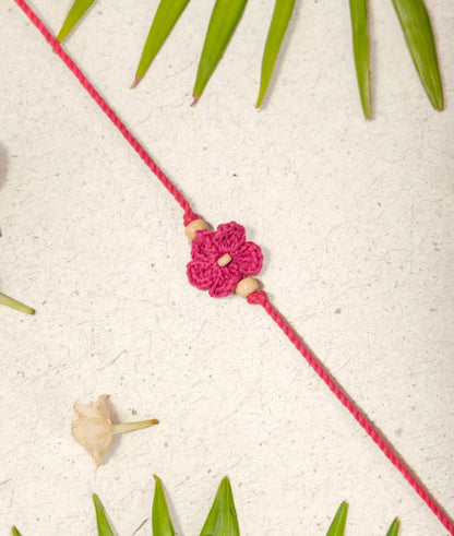 Rakhi | Pink Crochet Rakhi (Cotton, Jute, Wooden beads, Coconut shell )– Handcrafted – Eco Friendly – Nature’s Soul - Single Piece