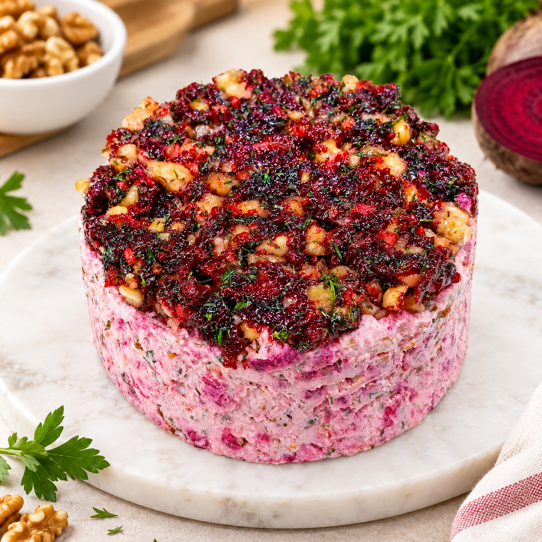 Cheese | Beetroot Walnut Goat Cheese Wheel - Fresh Marinated - Cheese Boards, Spreads - No Preservatives - Nature&