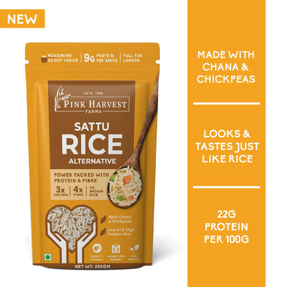 Sattu Rice | Sattu Rice Alternative (Made With Chana &amp; Chickpeas) - 9g Protein Per Serve - Diabetic Friendly &amp; High In Protein - Pink Harvest - 200gm
