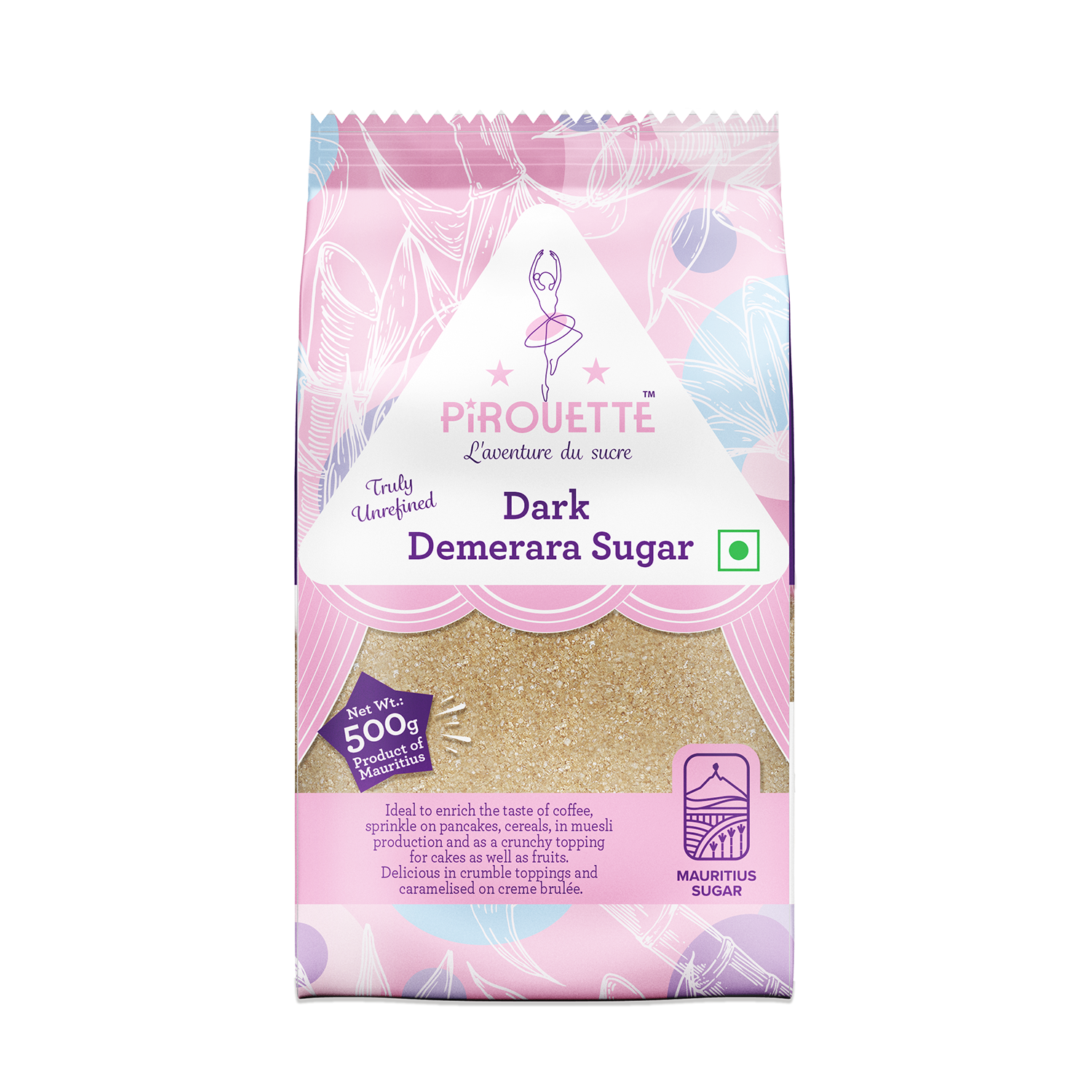 Sugar |Dark Demerara Sugar - Truly Unrefined - Mauritius Sugar - No Added Colour, No Added Syrup &amp;amp; Non GMO - Pirouette - 500gm
