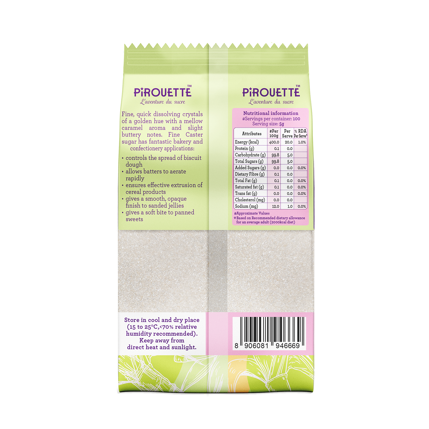Sugar | Fine Caster Sugar - Truly Unrefined &amp;amp; Unbleached - Mauritius Sugar - For Icings, Frosting, Buttercreams, Cake Fillings And Meringues - No Added Colour, No Added Syrup &amp;amp; Non GMO - Pirouette - 500gm