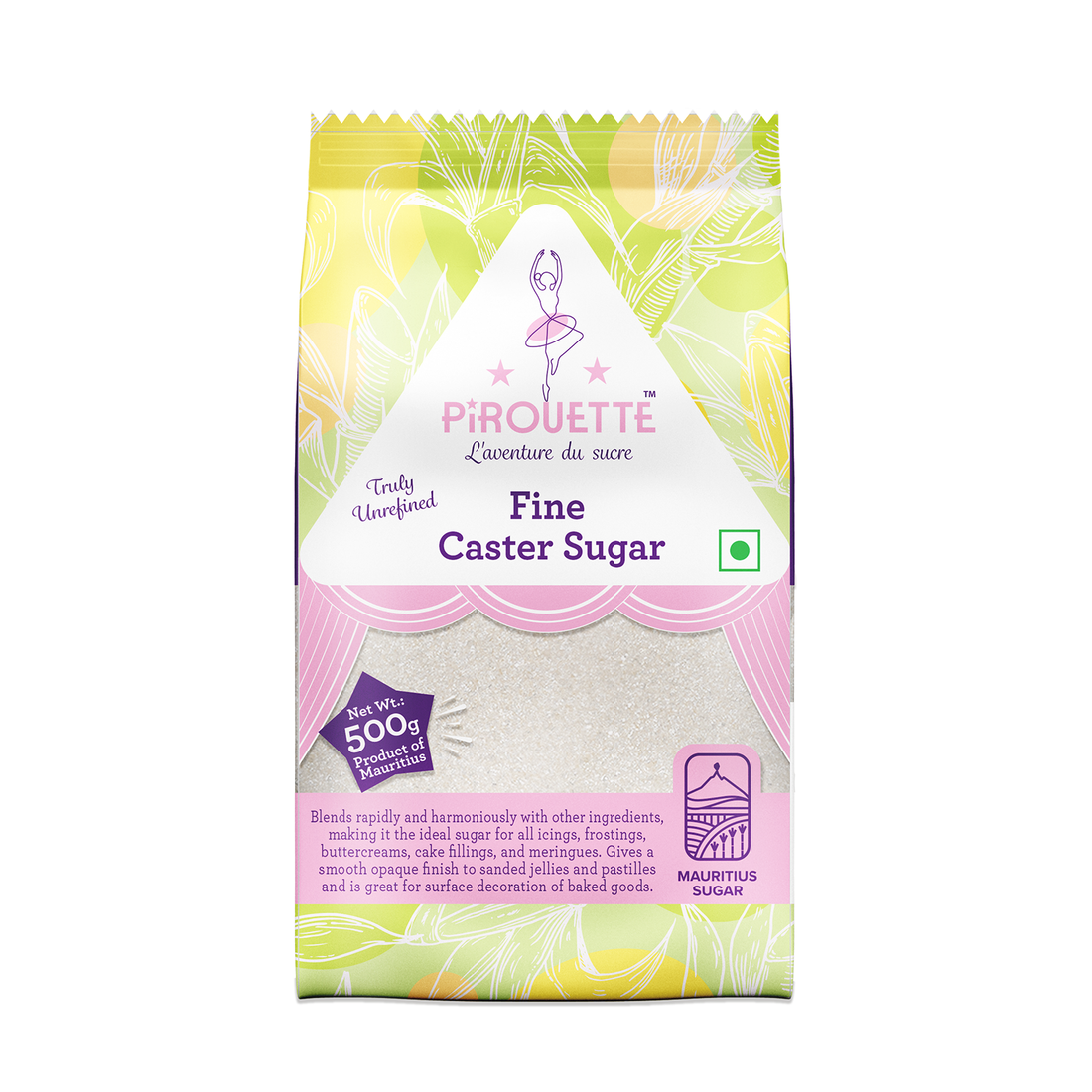 Sugar | Fine Caster Sugar - Truly Unrefined &amp;amp; Unbleached - Mauritius Sugar - For Icings, Frosting, Buttercreams, Cake Fillings And Meringues - No Added Colour, No Added Syrup &amp;amp; Non GMO - Pirouette - 500gm