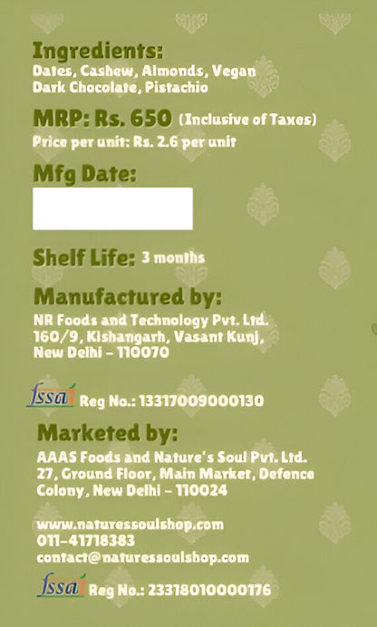 Ladoo | Pistachio Chocolate Ladoo – Organic Ingredients – Vegan, Gluten Free, No Flavour Enhancer, No Emulsifiers And Stabilisers &amp; Refined Sugar Free – Nature’s Soul – 250gm