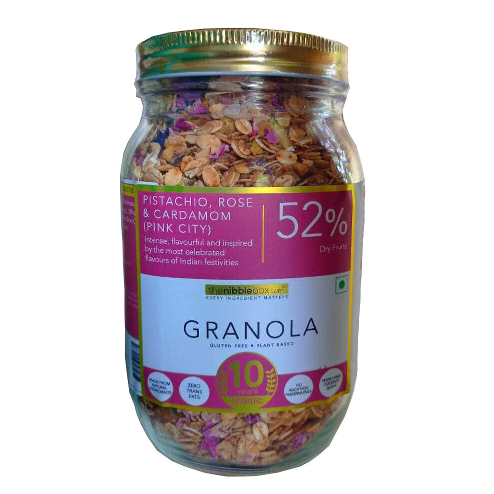 Granola | Pistachio, Rose &amp; Cardamom Pink City Granola - Vegan &amp; Gluten Free - The Nibble Box - 500gm