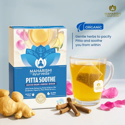 Tea | Pitta Soothe Tea (With Dosha Balancing Herbs &amp; Spices Like Cardamom, Liquorice, Rose Petals &amp; More) - Certified Organic Ayurvedic Infusion - No Added Flavours - Maharishi Ayurveda - 20 Tea Bags