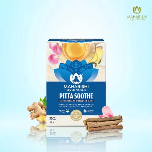 Tea | Pitta Soothe Tea (With Dosha Balancing Herbs &amp; Spices Like Cardamom, Liquorice, Rose Petals &amp; More) - Certified Organic Ayurvedic Infusion - No Added Flavours - Maharishi Ayurveda - 20 Tea Bags