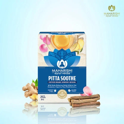 Tea | Pitta Soothe Tea (With Dosha Balancing Herbs &amp; Spices Like Cardamom, Liquorice, Rose Petals &amp; More) - Certified Organic Ayurvedic Infusion - No Added Flavours - Maharishi Ayurveda - 20 Tea Bags