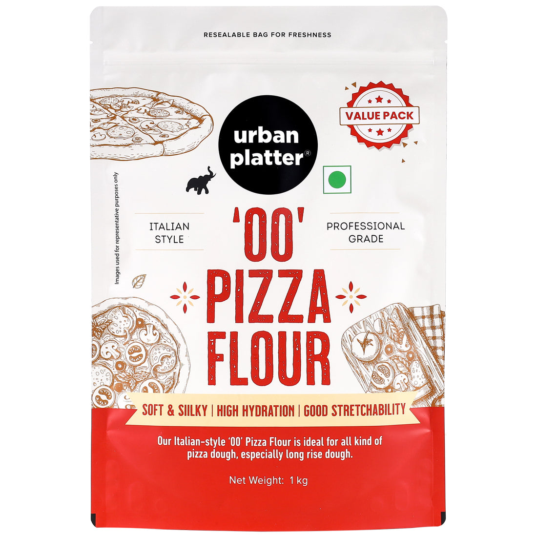Pizza Flour | Italian Style Soft &amp; Silky ’00’ Pizza Flour – Vegan - Urban Platter – 1000gm