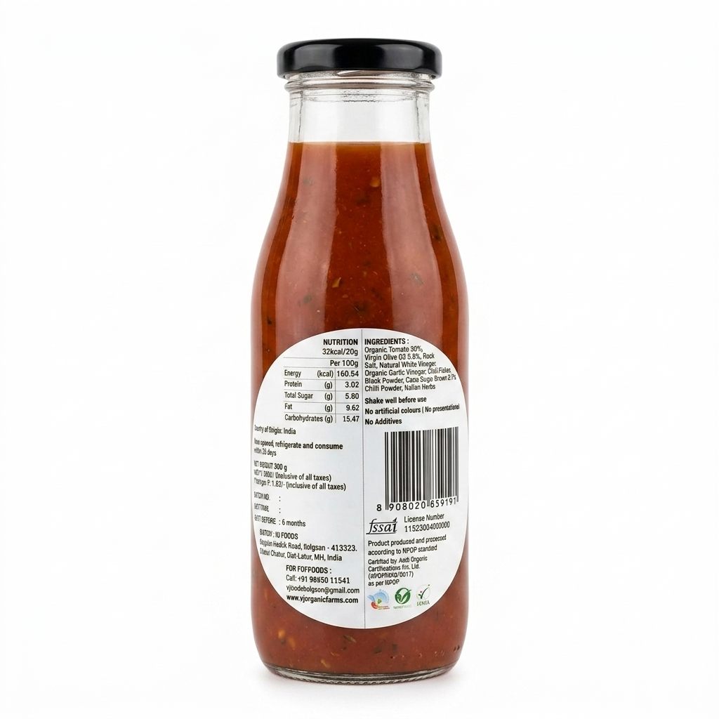Pizza Pasta Sauce - Organic - Chemical Free, No Added Sweeteners, Preservatives, Synthetic Colours &amp; Essence - My Organic Earth - 300gm