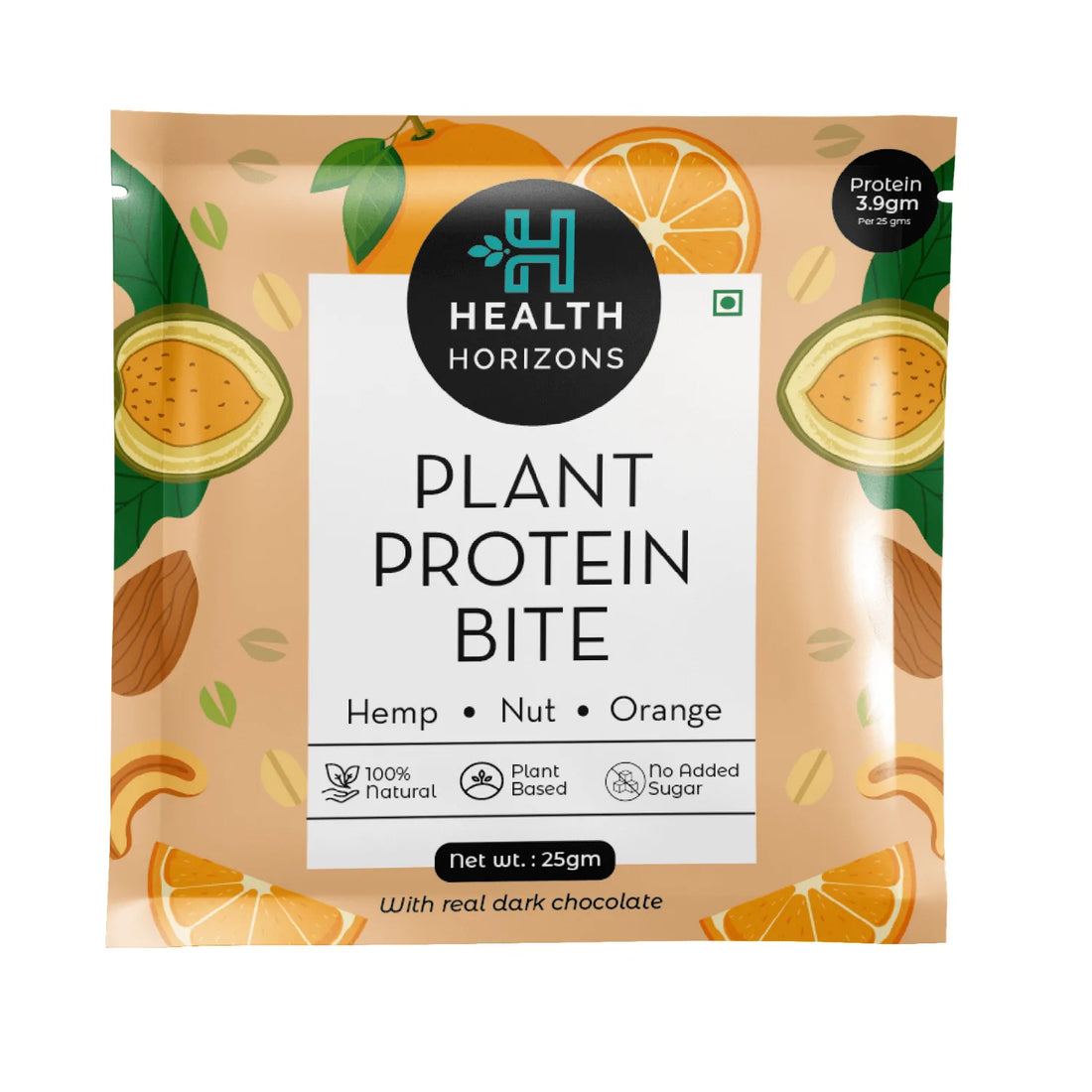 Plant Protein Bite | Hemp - Nut - Orange - Natural - Vegan, No Added Sugar, Soy Free & No Additives - Health Horizon - 25gm