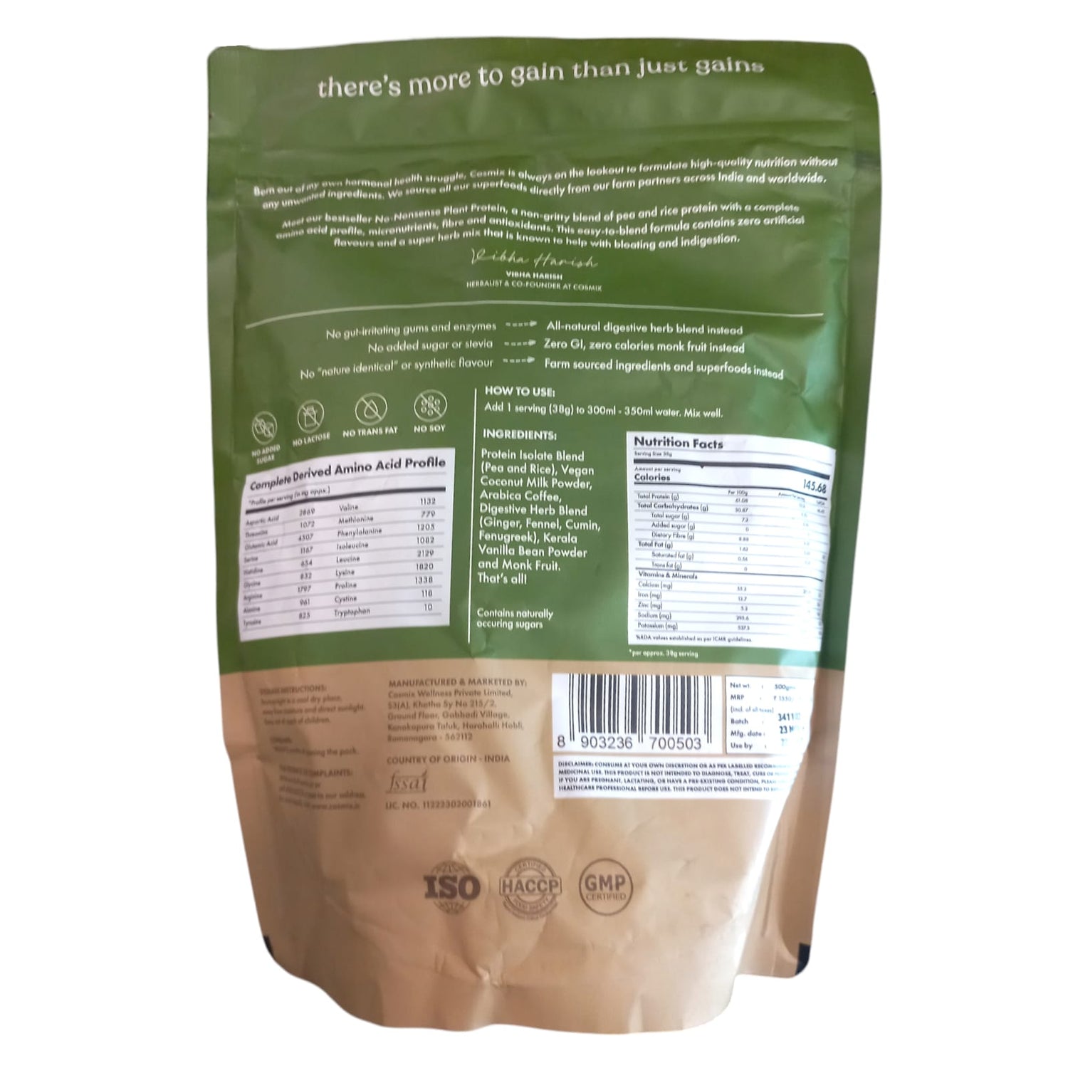 Protein Powder | Plant Protein – No Nonsense – (Malnad Arabica Coffee) – 24gm Protein Per Serving – Gut Friendly, Lactose Free, No Trans Fat, Soy Free, No Added Sugar, Stevia, Gums, Enzymes &amp;amp; No Added Artificial Flavours – Cosmix – 500gm