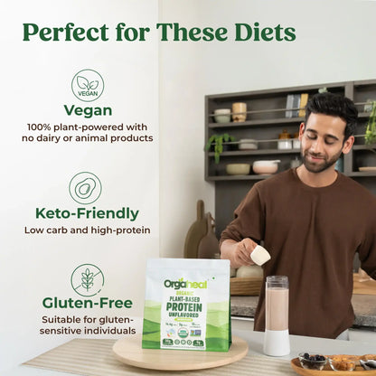 Protein Powder | Plant Based Protein Powder Unsweetened (Unflavored) - 30g Plant Protein - USDA Organic - Vegan, Gluten Free &amp; Dairy Free - Orgaheal -980gm