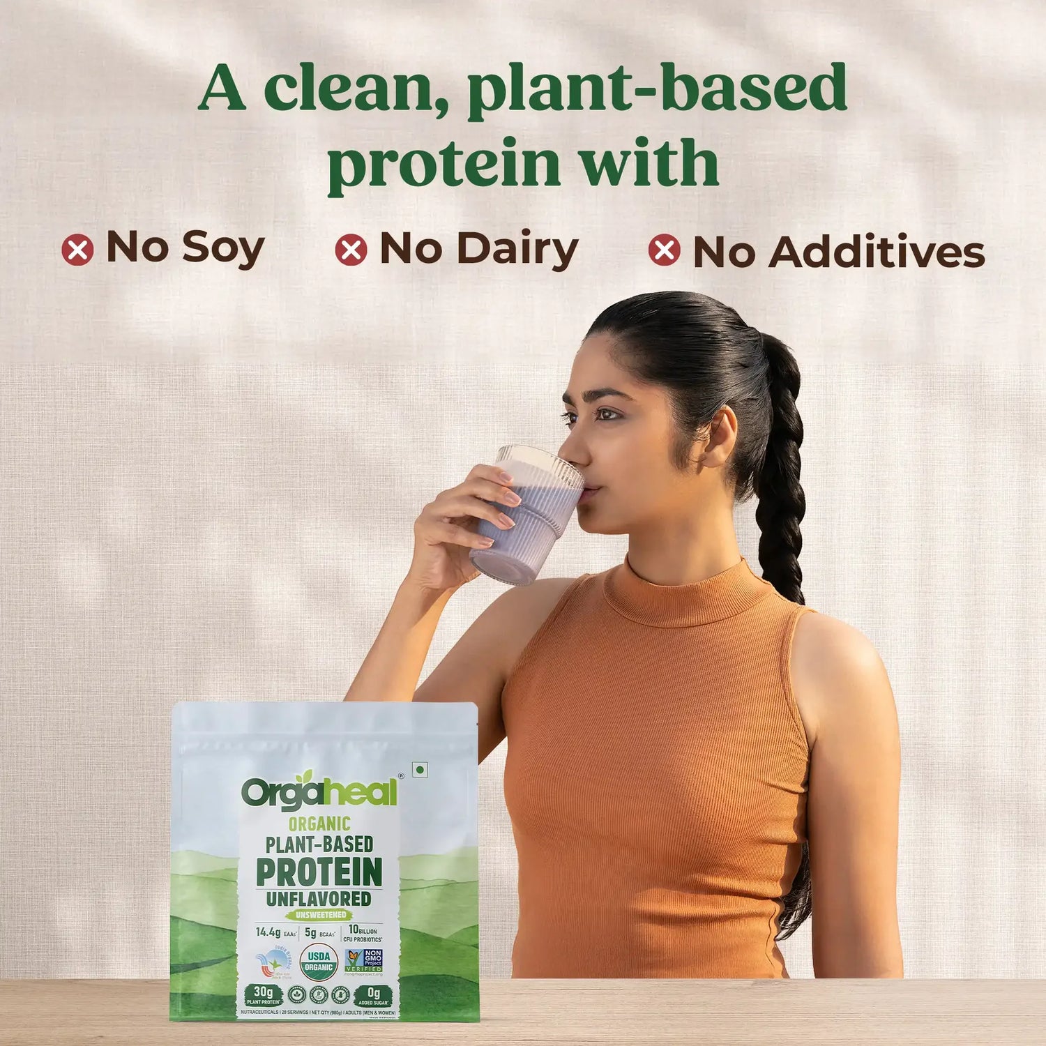 Protein Powder | Plant Based Protein Powder Unsweetened (Unflavored) - 30g Plant Protein - USDA Organic - Vegan, Gluten Free &amp; Dairy Free - Orgaheal -980gm