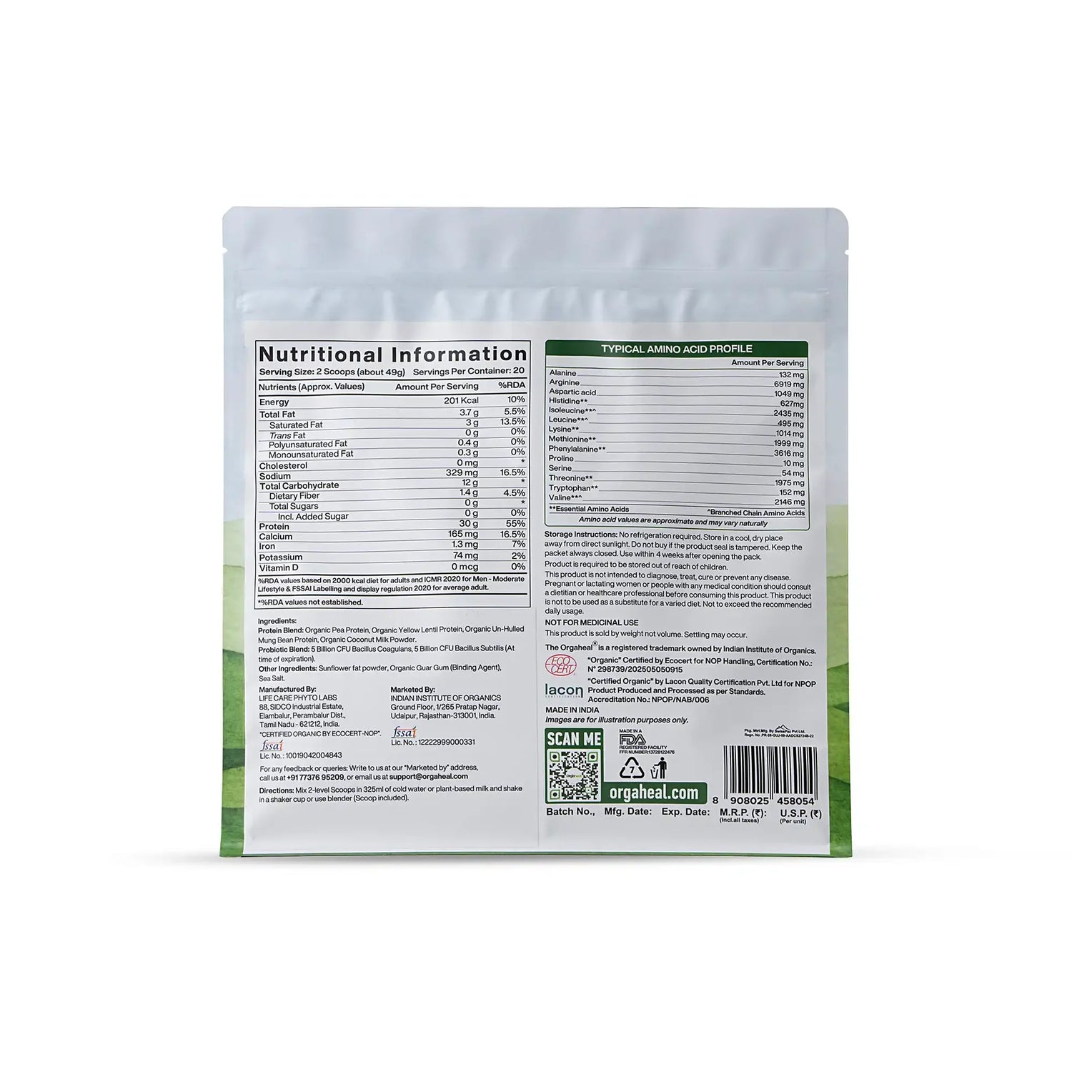 Protein Powder | Plant Based Protein Powder Unsweetened (Unflavored) - 30g Plant Protein - USDA Organic - Vegan, Gluten Free &amp; Dairy Free - Orgaheal -980gm