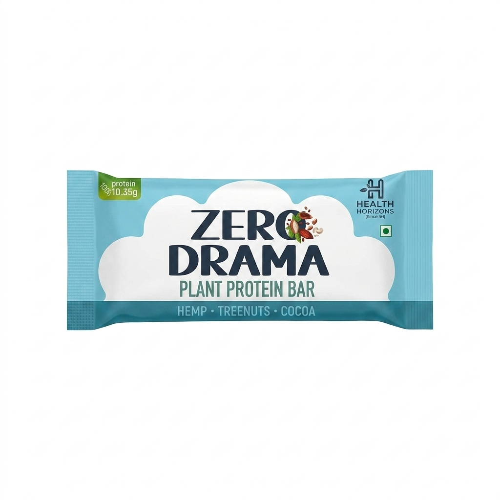 Bar | Plant Protein Bar (Hemp, Tree nuts, Cocoa) - Zero Drama - No Added Sugar, &amp;amp; No Added Preservatives -Health Horizons-55gm