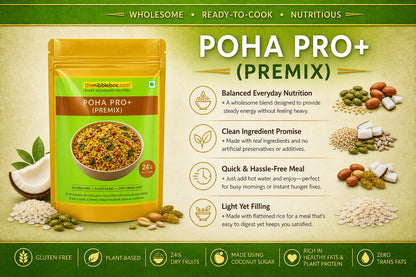 Poha | Poha Pro + (Instant Premix, 24% nuts-seeds- dried fruit ) -Plant Based, Gluten Free -No Added Refined Sugar, Zero Trans Fats -The Nibble box- 160gm