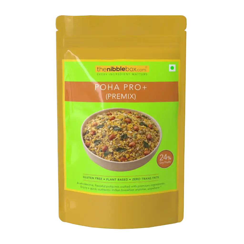 Poha | Poha Pro + (Instant Premix, 24% nuts-seeds- dried fruit ) -Plant Based, Gluten Free -No Added Refined Sugar, Zero Trans Fats -The Nibble box- 160gm