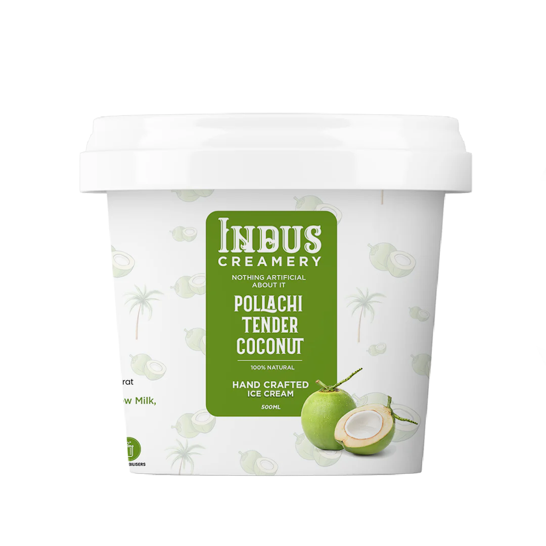 Ice Cream | Pollachi Tender Coconut – Hand Crafted Ice Cream – 100% Natural – No Added Preservatives, No Oil Fat & No Stabilisers – INDUS CREAMERY – 500ml