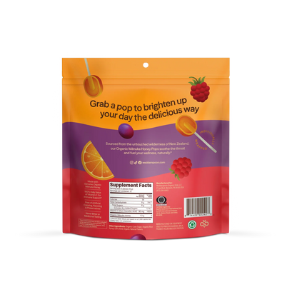Pops | Manuka Honey Pops (Flavour Raspberry, Grape, Orange)-USDA Organic - Throat Soothing &amp; Immune Support  - With RDI Vitamin C - USDA Organic - Wedderspoon (118gm)