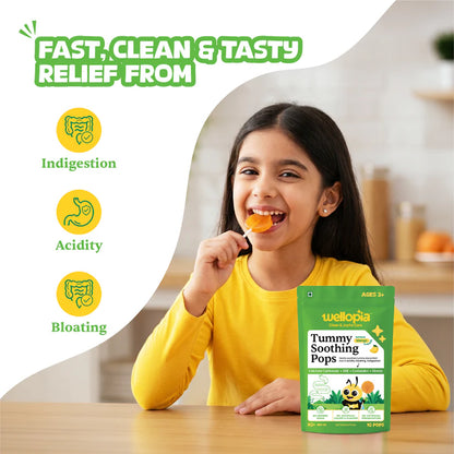 Pops | Tummy Soothing Pops (Ages 2+) - Natural Mango Flavour (Honey, Coriander, Dill) -No Artificial Preservatives - No Artificial Colors- No Refined Sugar - Wellopia- (10 Wrapped Pops) -60 gm