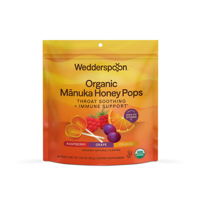 Pops | Manuka Honey Pops (Flavour Raspberry, Grape, Orange)-USDA Organic - Throat Soothing &amp; Immune Support  - With RDI Vitamin C - USDA Organic - Wedderspoon (118gm)