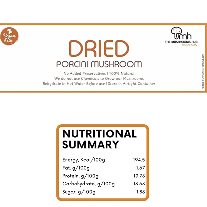 Porcini Mushroom | Dried - Natural - Indian - No Added Preservatives &amp;amp; Chemical Free - The Mushroom Hub - 50gm