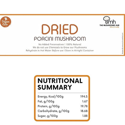 Porcini Mushroom | Dried - Natural - Indian - No Added Preservatives &amp;amp; Chemical Free - The Mushroom Hub - 50gm