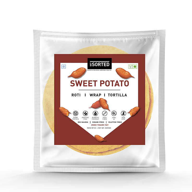 Potato Roti | (Sweet Potato Roti) - Wrap - Tortilla - Frozen - Vegan, Gluten Free, Low Gi, High In Protein, Non Gmo, Zero Trans Fat &amp; Grain Free - Get Sorted - Pack Of 5
