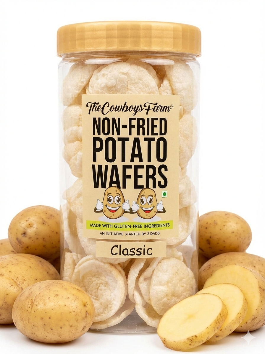 Potato Wafers | Non Fried Potato Wafers (Classic) - Gluten Free, No Palm OIl, No Flavor Enhancer, No Artificial Colors &amp; No Added Preservatives - Natural Ingredients - The Cowboys Farm – 130gm