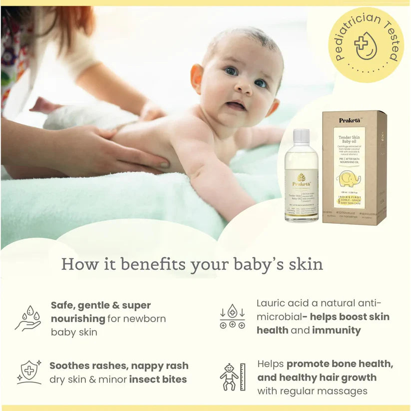 Oil |Tender Skin Baby Oil -Virgin coconut oil with Vitamin E &amp; Avocado oil  -100% natural &amp; edible - No Added Preservatives -Prakrta- 100ml