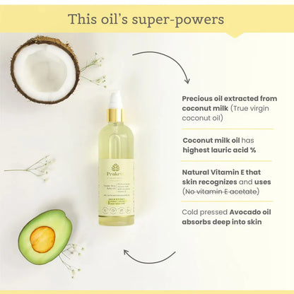 Oil |  Tender Skin Baby Oil -100% Natural -Virgin coconut oil with vitamin E and avocado extract  - No Added Preservatives -Prakrta- 200ml