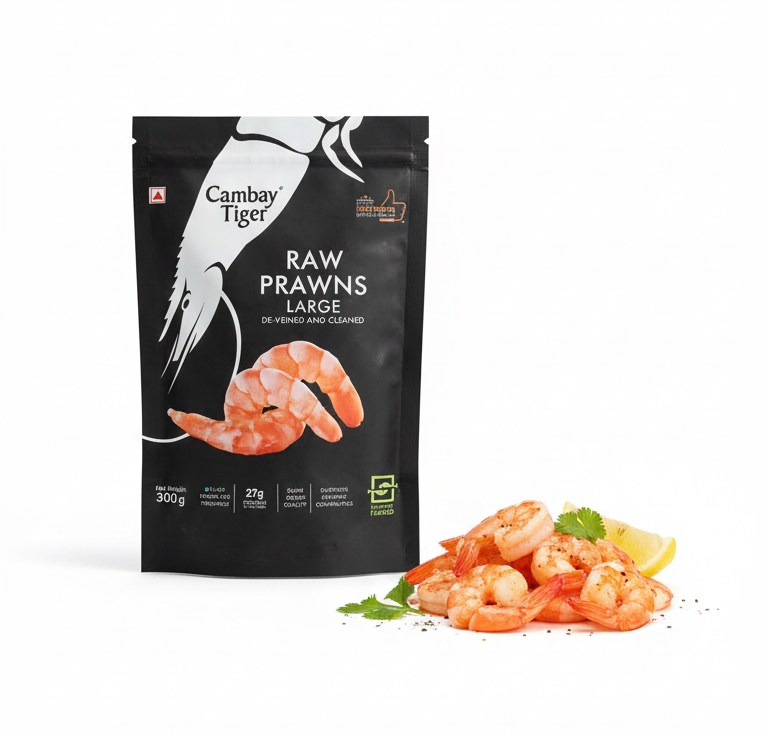 Large Prawns - Antibiotics And Hormone Free - Cambay Tiger - 300gm