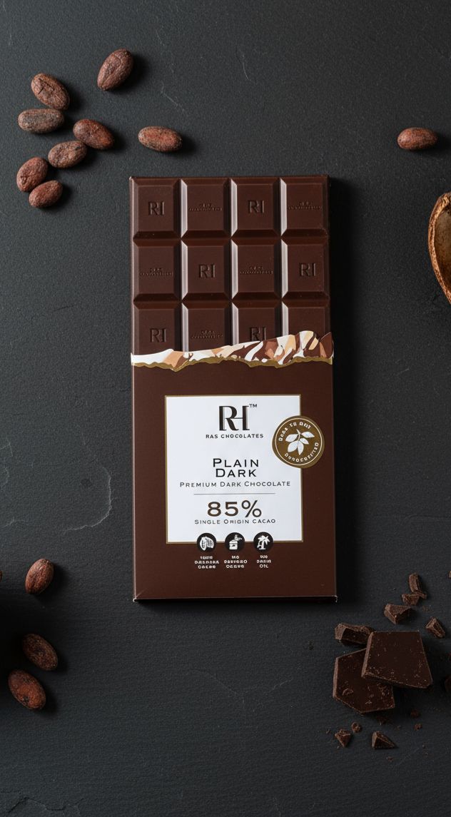 Dark Chocolate | 85% Plain Dark Chocolate - Bean To Bar - Handcrafted - 100% Natural Cacao - No Refined Sugar &amp; No Palm Oil - Ras Chocolate - 80gm