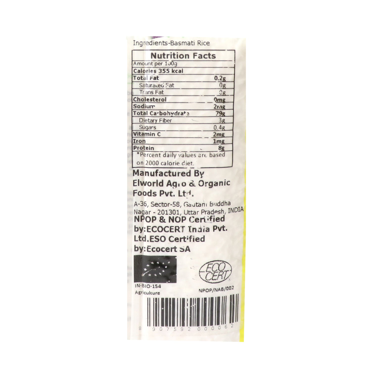 Rice | Premium Basmati Rice - Elworld Organic - 1000gm