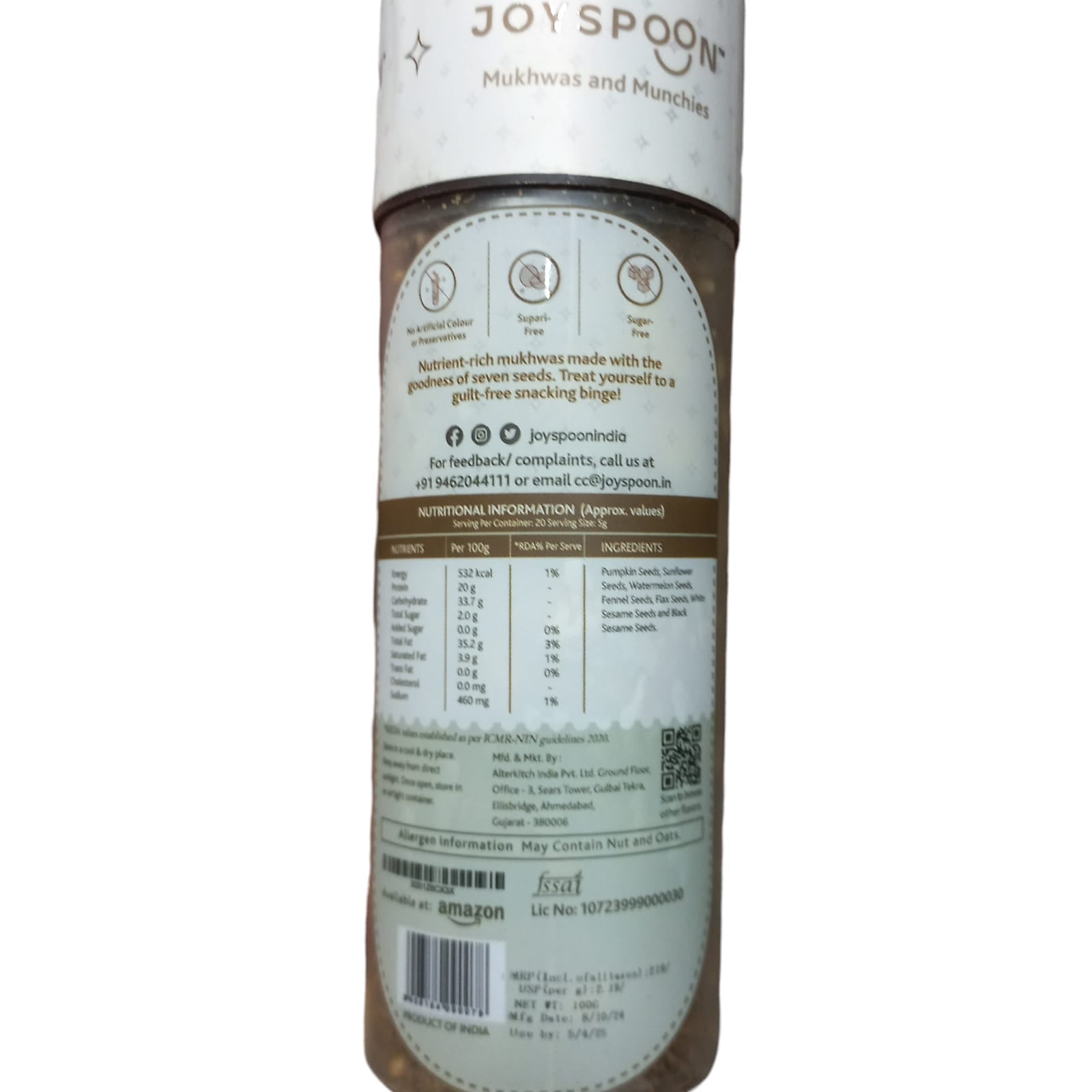 Mouth Freshener | Premium (Seven Seeds) - No Supari, No Preservatives &amp;amp; No Artificial Flavour - Joyspoon - 100gm