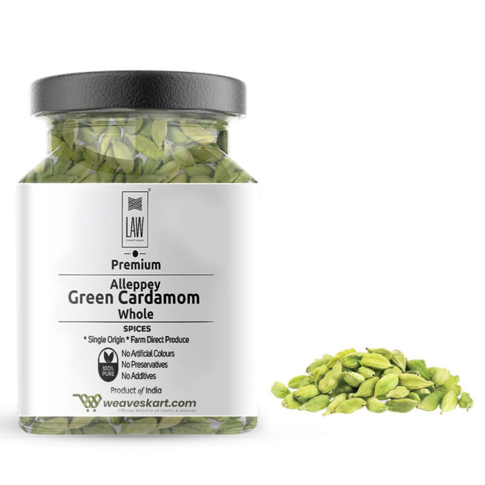 Cardamom | Premium Alleppey Green Cardamom - Single Origin, Farm Direct Produce - 100% Pure -  No Artificial Colors, No Preservatives &amp;amp; No Additives - Loom And Weaves - 100gm