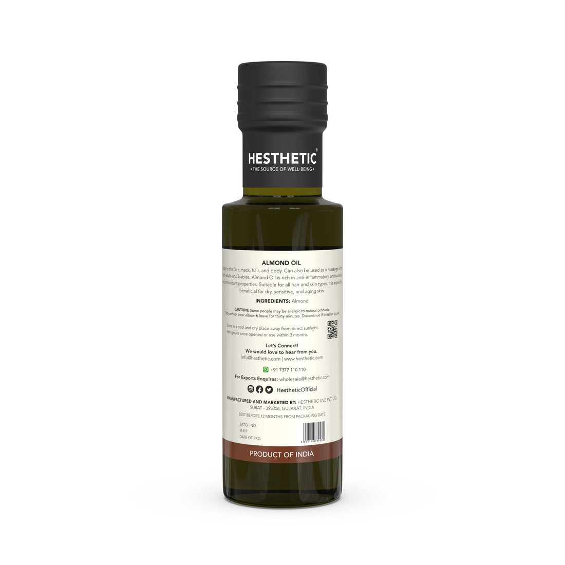 Almond Oil | Premium Cold Pressed Almond Oil - No Additives - Hesthetic - 100ml