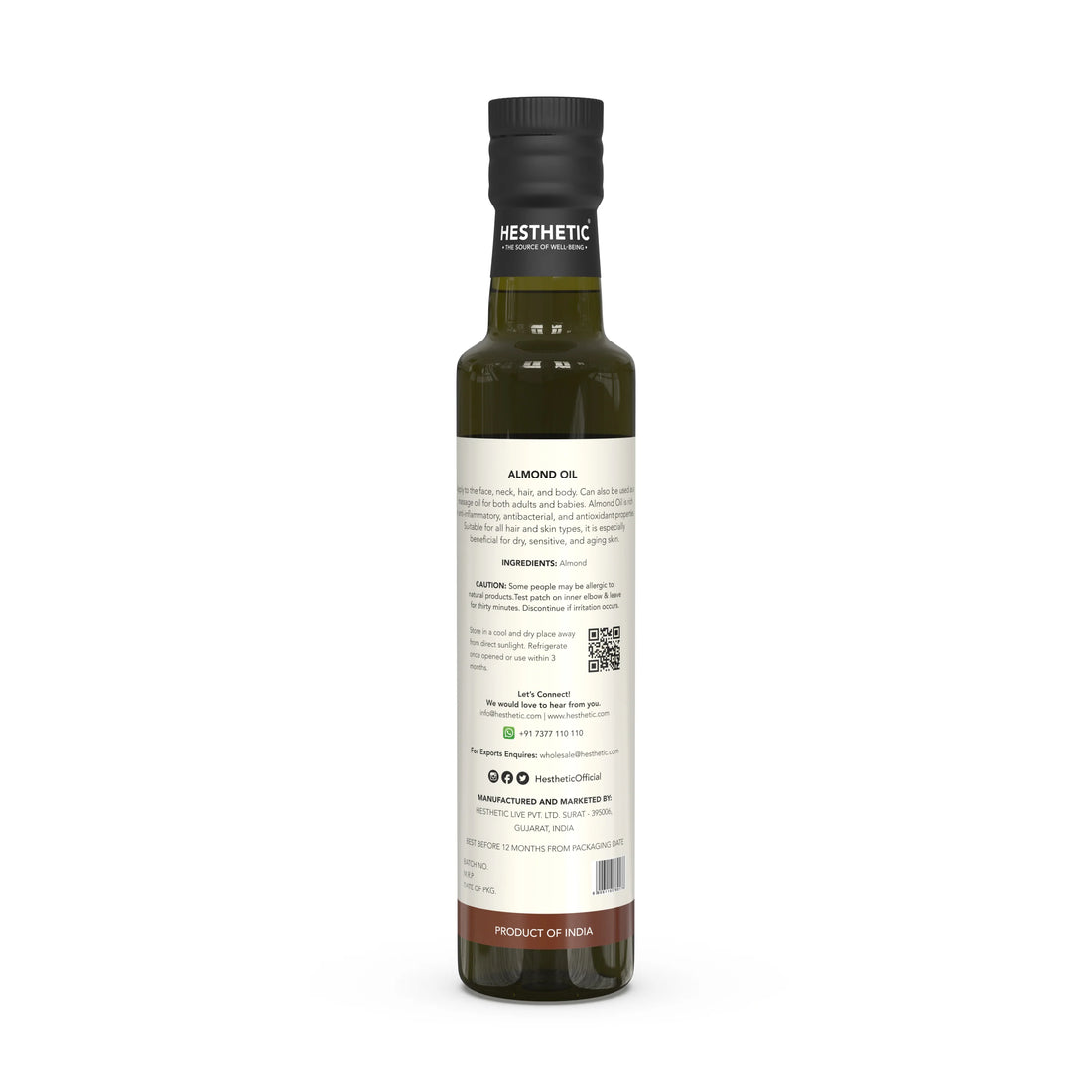 Almond Oil | Premium Cold Pressed Almond Oil - No Additives - Hesthetic - 250ml