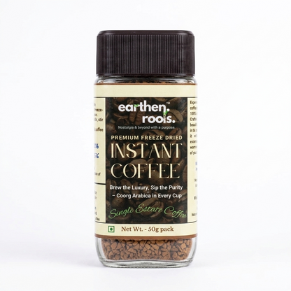 Coffee Powder | Premium Freeze Dried (Instant Coffee) - Bold &amp; Aromatic - Single Estate Coffee - No Artificial Flavors Or No Added Preservatives - Earthen Roots - 50gm