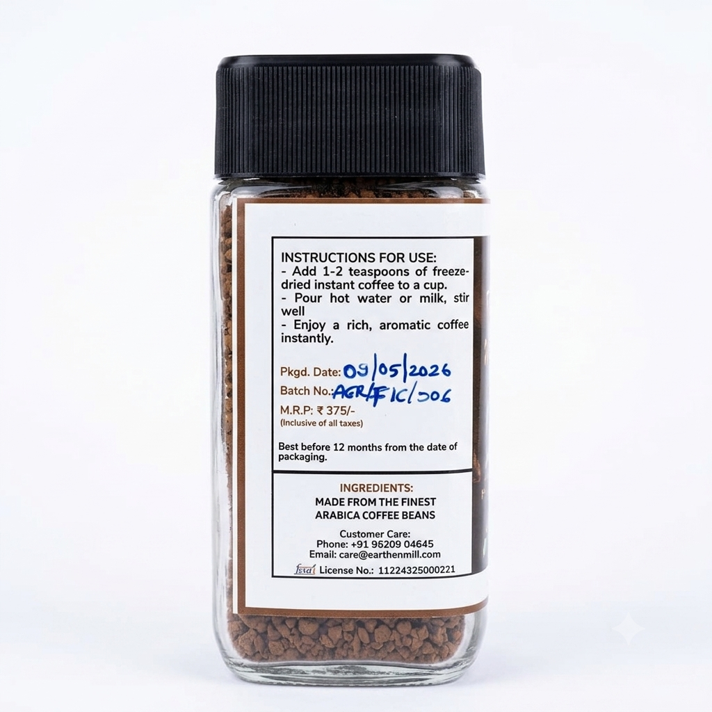 Coffee Powder | Premium Freeze Dried (Instant Coffee) - Bold &amp; Aromatic - Single Estate Coffee - No Artificial Flavors Or No Added Preservatives - Earthen Roots - 50gm