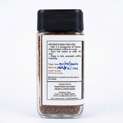 Coffee Powder | Premium Freeze Dried (Instant Coffee) - Bold &amp; Aromatic - Single Estate Coffee - No Artificial Flavors Or No Added Preservatives - Earthen Roots - 50gm